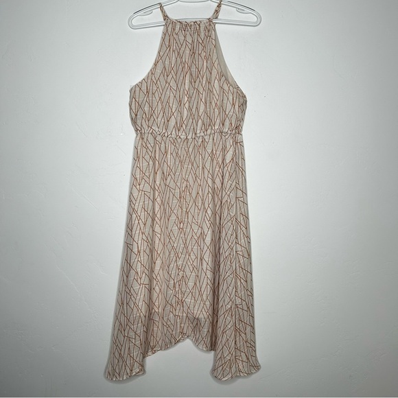 Elizabeth Crosby Midi Dress Keyhole Bust Cream Burnt Orange Fall Size Medium - Picture 2 of 9